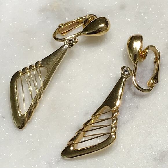 Crown Trifari Modernist Abstract Space Age Atomic Clip On Earrings Wrap Wire MCM - Picture 8 of 15